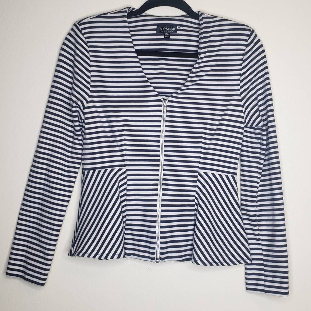 Topshop| Striped Slim Peplum Zipped Blazer
